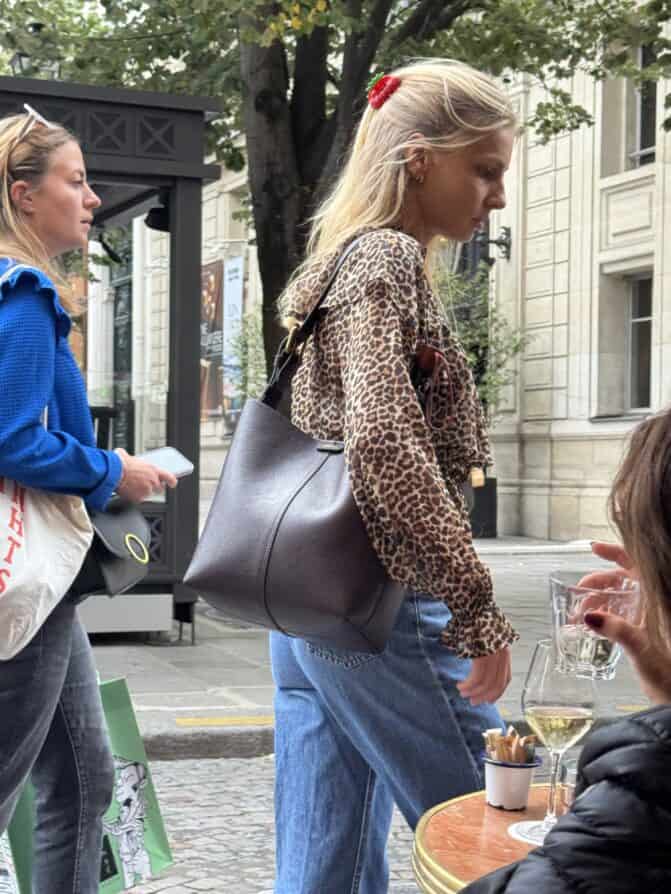 Leopard shirt styled in Paris Fall 2025
