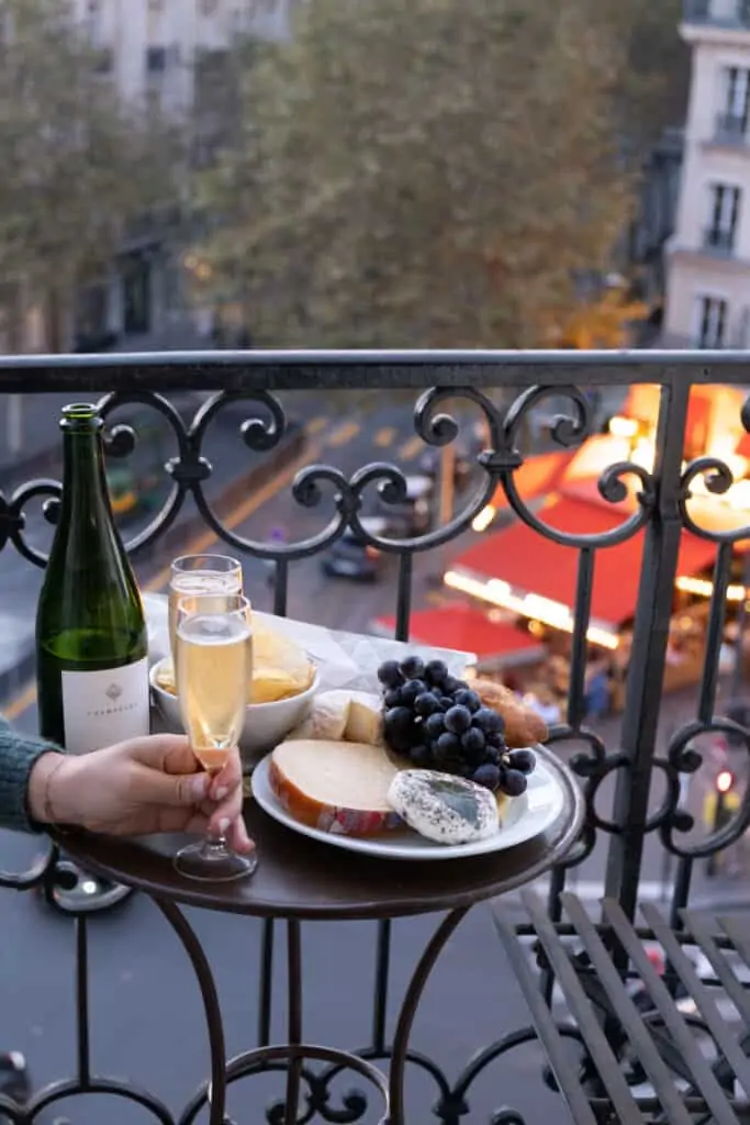 Drinking champagne and cheese in france