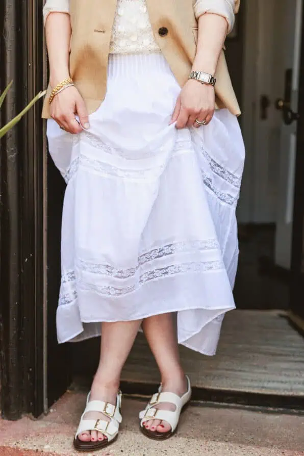 J.Crew white midi skirt and blazer